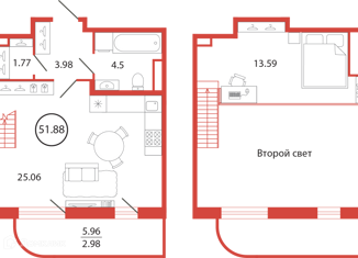Квартира на продажу студия, 51.88 м2, поселок Бугры, ЖК Энфилд, аллея Ньютона, 2