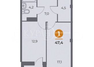 Однокомнатная квартира на продажу, 47 м2, Ростов-на-Дону, проспект 40-летия Победы, 63/17с4, ЖК Сокол Град