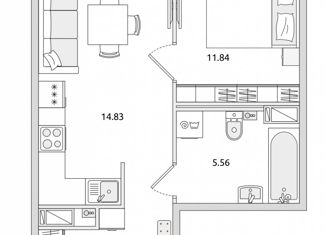 Продается 1-комнатная квартира, 38.43 м2, Санкт-Петербург, Вазаский переулок, 3, муниципальный округ Чёрная Речка