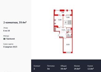 Продам 2-ком. квартиру, 60.2 м2, Санкт-Петербург, Манчестерская улица, 5к1, метро Удельная