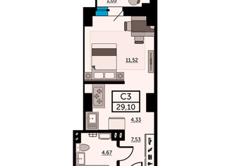 Продается квартира студия, 28.8 м2, Ростов-на-Дону, Красноармейская улица, 157В/83с1