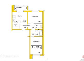 Продается 2-ком. квартира, 53.2 м2, Ковров, Ореховая улица, 20, ЖК Дом на Ореховой