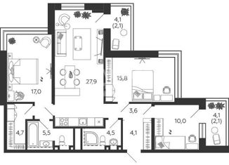 Продажа четырехкомнатной квартиры, 97.1 м2, Москва, метро Нагатинская, набережная Марка Шагала, 11к2