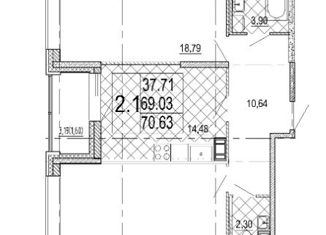 Продам 2-ком. квартиру, 69.03 м2, Санкт-Петербург, метро Крестовский остров, Петровский проспект, 22к2