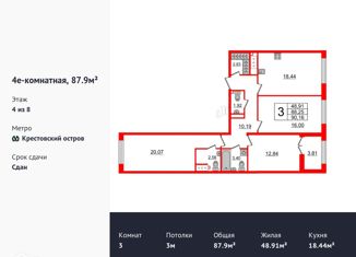 Продажа 3-комнатной квартиры, 87.9 м2, Санкт-Петербург, ЖК Зе Уан, Петровский проспект, 26к2