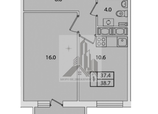 Продается однокомнатная квартира, 41.7 м2, посёлок Новогорелово, бульвар Десантника Вадима Чугунова, 3, ЖК Ветер Перемен