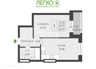 Продам 2-комнатную квартиру, 42.35 м2, Новосибирск, Светлановская улица, 52/1, ЖК Чкалов