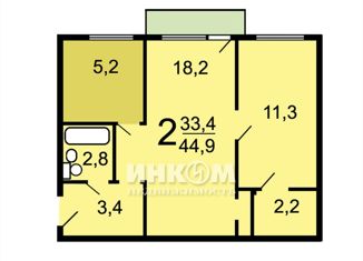 Продам двухкомнатную квартиру, 44.9 м2, Москва, Никитинская улица, 20, Никитинская улица