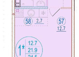 1-комнатная квартира на продажу, 24.5 м2, Ростов-на-Дону, ЖК Западная Резиденция, переулок Чаленко, 9/1
