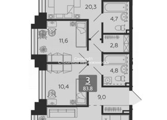 Продаю 3-комнатную квартиру, 83 м2, Москва, набережная Марка Шагала, 11к2, ЮАО