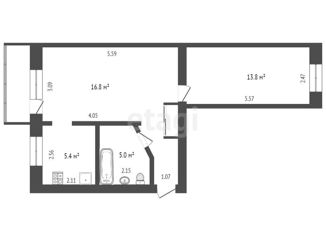 2-комнатная квартира на продажу, 45.1 м2, Тюмень, улица Фурманова, 4, Центральный округ