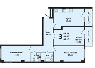 Продам трехкомнатную квартиру, 87.1 м2, Краснодар, улица имени Валерия Гассия, 2блок1, микрорайон Почтовый