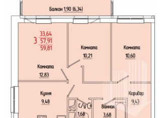 Продается трехкомнатная квартира, 59.81 м2, Пермский край, Муромская улица, 24А