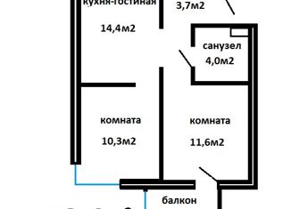 2-комнатная квартира на продажу, 48 м2, Крым, проспект Александра Суворова, 15к1