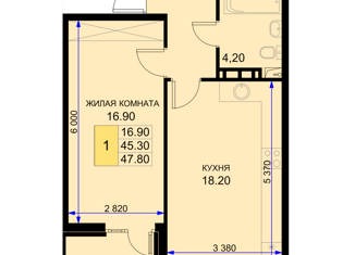 Продам 1-комнатную квартиру, 47.8 м2, Краснодарский край, Дозорная улица, 3Н