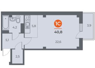 Квартира на продажу студия, 40 м2, Ростов-на-Дону, проспект 40-летия Победы, 63/17с3, ЖК Сокол Град