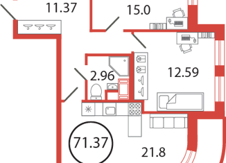 Продам 2-ком. квартиру, 71.37 м2, поселок Бугры, Чайная улица, 4, ЖК Энфилд