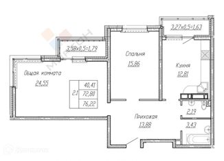 Продается двухкомнатная квартира, 76.22 м2, Краснодар, Солнечная улица, 18/5, Солнечная улица