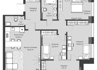 Сдается в аренду 3-ком. квартира, 98 м2, Новосибирск, Московская улица, 77