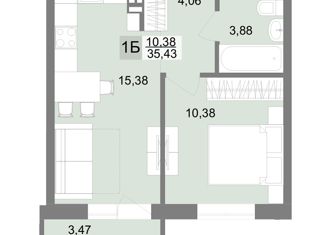 1-ком. квартира на продажу, 35.43 м2, Екатеринбург, Октябрьский район, улица Шолохова, 2