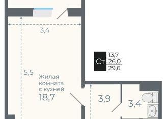 Продаю 1-ком. квартиру, 29 м2, посёлок Садовый, Каспийская улица, 2