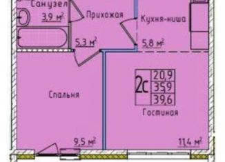 2-ком. квартира на продажу, 40 м2, Кемерово, 1-я Заречная улица, 11, ЖК Кемерово-Сити