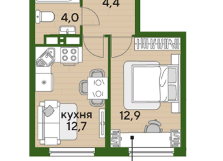 Продается однокомнатная квартира, 34 м2, Краснодар, улица Марины Цветаевой, 17А, Прикубанский округ