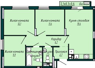 Продаю трехкомнатную квартиру, 69.5 м2, село Первомайский, ЖК Город Оружейников, улица Строителя Николая Шишкина, 4/3