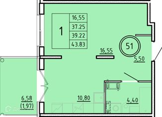 1-комнатная квартира на продажу, 37.25 м2, посёлок Шушары, Образцовая улица, 6к3, ЖК Образцовый Квартал 8