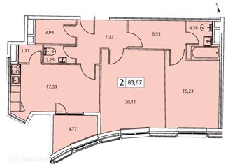2-ком. квартира на продажу, 83.67 м2, Москва, улица Врубеля, 4, улица Врубеля