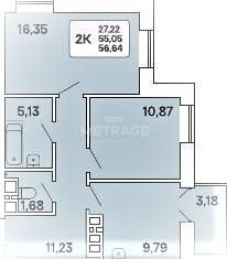 Продам двухкомнатную квартиру, 55.05 м2, Новосибирск, улица Немировича-Данченко, 167/3, ЖК Расцветай на Маркса