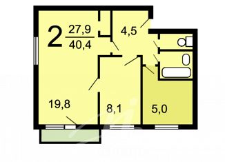 Двухкомнатная квартира на продажу, 40.4 м2, Москва, Гвардейская улица, 5к1, Гвардейская улица