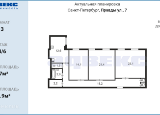 Продаю трехкомнатную квартиру, 97 м2, Санкт-Петербург, улица Правды, 7, метро Звенигородская
