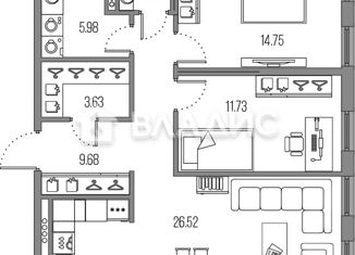 Продажа трехкомнатной квартиры, 77 м2, Санкт-Петербург, набережная Обводного канала, 106, муниципальный округ Измайловское