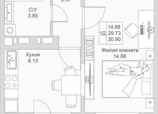 Продажа 1-ком. квартиры, 30.9 м2, Казань, улица Александра Курынова, 4к4, ЖК Светлая Долина