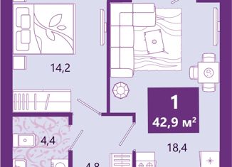 Продаю 1-ком. квартиру, 43.4 м2, Калининград, Таганрогская улица, 14