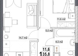 Продаю 1-ком. квартиру, 38.6 м2, Нижний Новгород, Мещерский бульвар, 1, жилой район Мещерское Озеро