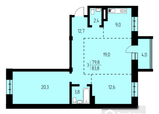 Продаю трехкомнатную квартиру, 83.8 м2, посёлок Молодёжный, Черёмуховая улица, 20