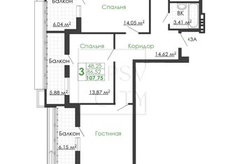 3-ком. квартира на продажу, 80 м2, Белгород, проспект Богдана Хмельницкого, 62А, ЖК Парковый