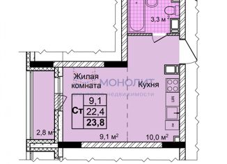 1-ком. квартира на продажу, 23.8 м2, Нижний Новгород, ЖК Дома на Культуре, улица Коперника, 2