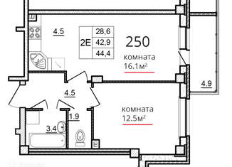 Продажа двухкомнатной квартиры, 44.4 м2, Псков, улица Алексея Алёхина, 14, ЖК Сити