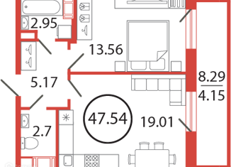 Продам однокомнатную квартиру, 47.54 м2, поселок Бугры, Чайная улица, 4, ЖК Энфилд