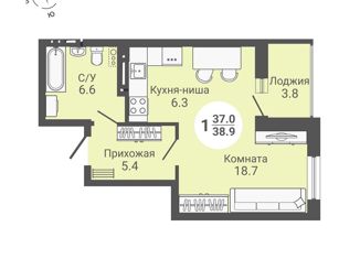 Квартира на продажу студия, 38.9 м2, Новосибирск, улица Петухова, 168с, метро Октябрьская