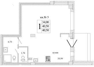 1-комнатная квартира на продажу, 40.5 м2, деревня Писковичи, улица Гецентова, 5