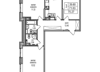 3-комнатная квартира на продажу, 74.5 м2, Санкт-Петербург