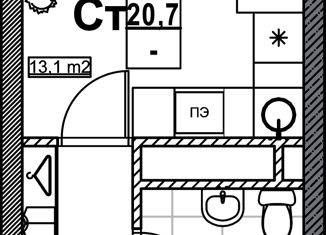 Продам квартиру студию, 20.7 м2, Нижний Новгород, метро Стрелка, Мещерский бульвар, 1