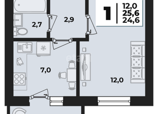 Продам 1-комнатную квартиру, 25.3 м2, аул Новая Адыгея, ЖК Дарград, улица Тургеневское шоссе, 33/1к23