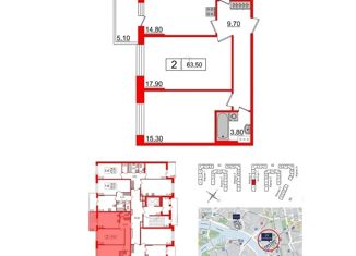 Продажа 2-ком. квартиры, 63.5 м2, Санкт-Петербург, Литовская улица, 2Х, Литовская улица