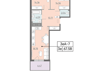 Продаю 2-ком. квартиру, 67.58 м2, Санкт-Петербург, набережная Миклухо-Маклая, 1к1, ЖК Морская Набережная
