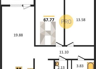 Продается 3-комнатная квартира, 67.77 м2, Екатеринбург, ЖК Нова парк, улица Николая Кичигина, 9